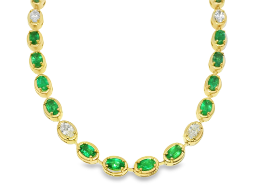 1.96CT Oval Lab Diamond 8.04CT Emerald 14K Yellow Gold Necklace