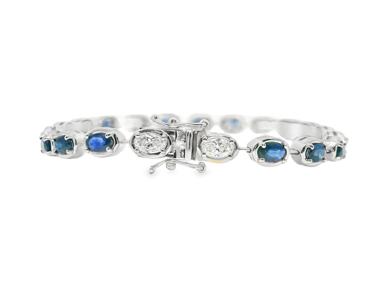 1.17CT Oval Lab Diamond 4.25CT Blue Sapphire 14K White Gold Bracelet