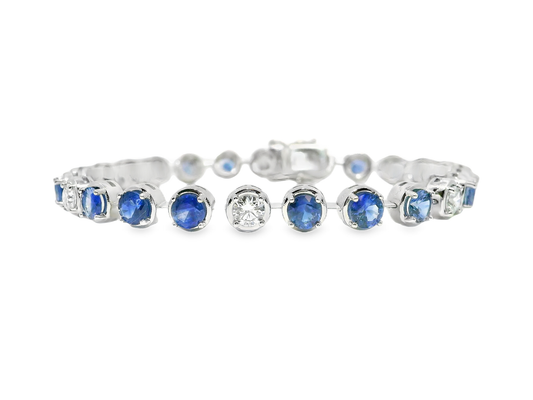 1.66CT Round Lab Diamond 5.95CT Blue Sapphire 14K White Gold Bracelet