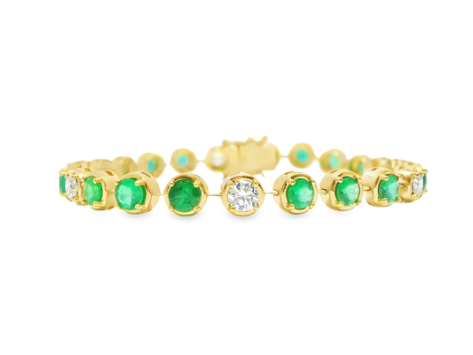 1.67CT Round Lab Diamond 3.59CT Emerald 14K Yellow Gold Bracelet