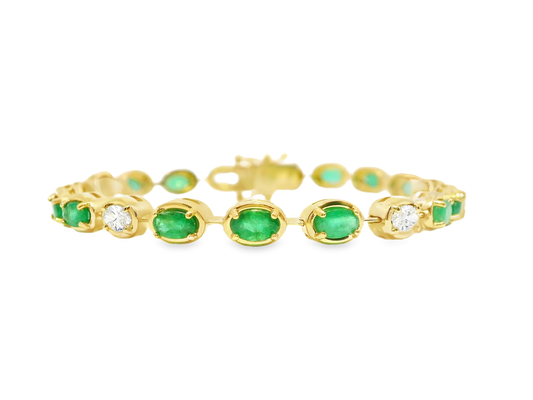 1.20CT Oval Lab Diamond 3.93CT Emerald 14K Yellow Gold Bracelet