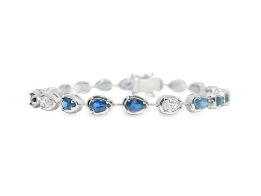 0.88CT Oval Lab Diamond 3.89CT Blue Sapphire 14k White Gold Bracelet