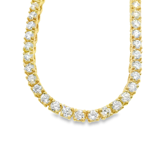 5.35CT  Diamond 4 Prong Tennis Necklace 14k Yellow Gold