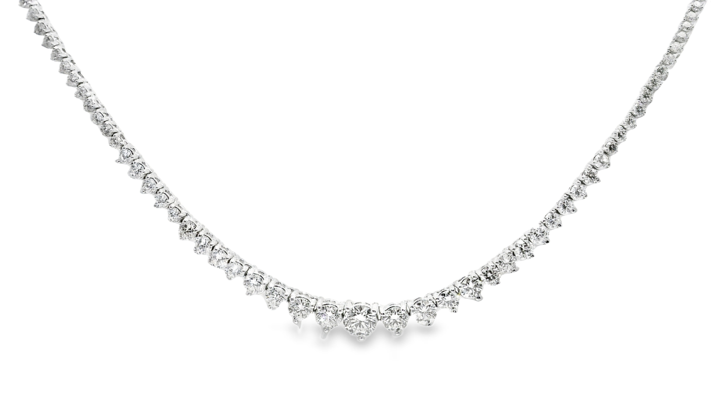 5.48CT Diamond 3 Prong Graduated Tennis 14k White Gold Necklace
