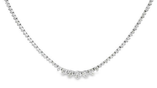3.76CT Diamond 3 Prong Graduated Tennis 14k White Gold Necklace