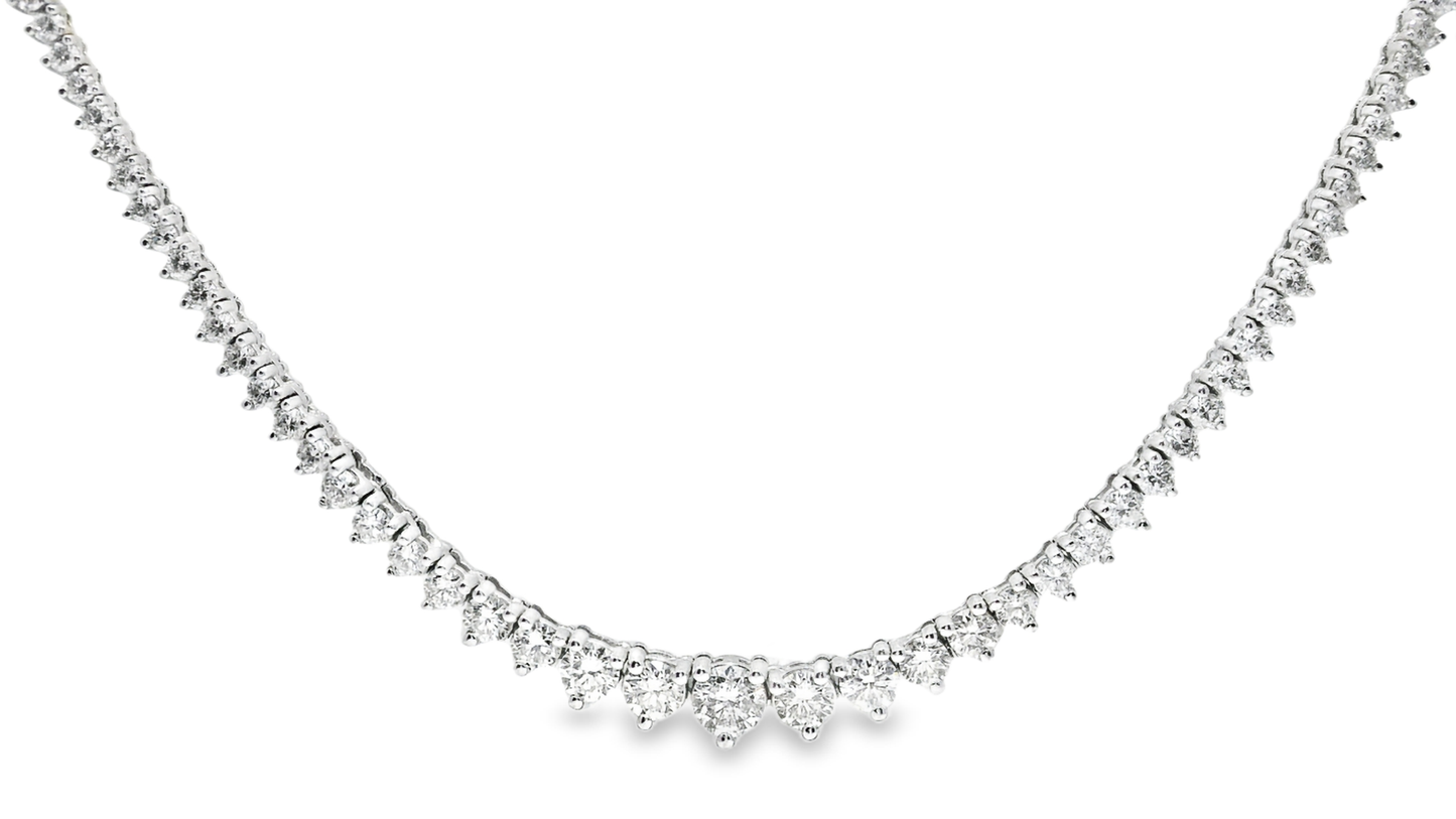 5.85CT Diamond 3 Prong Graduated Tennis Necklace 14k White Gold
