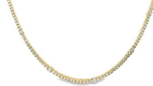5.18CT Diamond 4 Prong Graduated Tennis 14k Yellow Gold Necklace