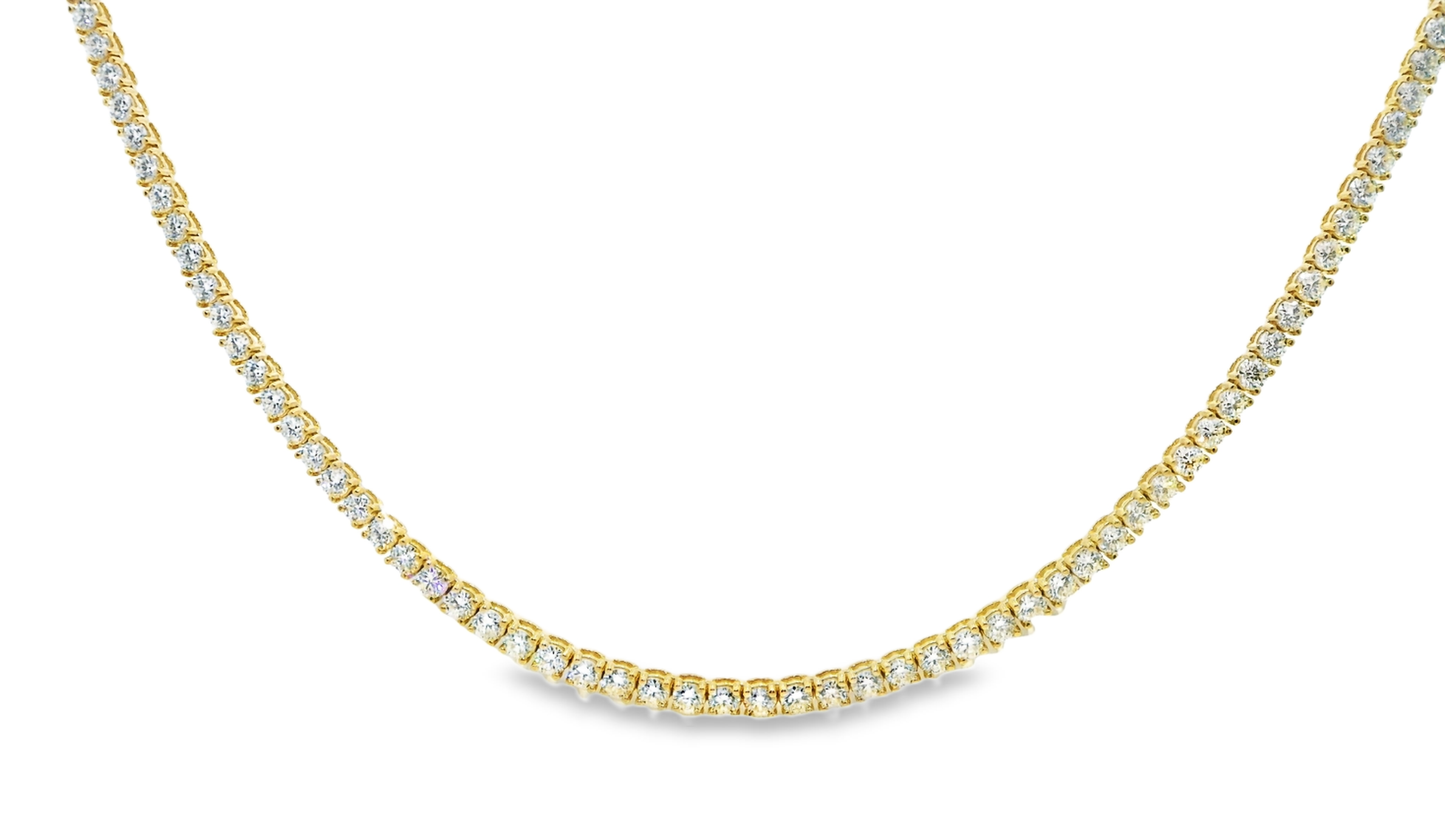 8.05CT Diamond 4 Prong Tennis Necklace 14k Yellow Gold