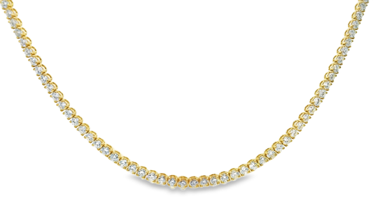 9.29CT Diamond 4 Prong Tennis 14k Yellow Gold Necklace