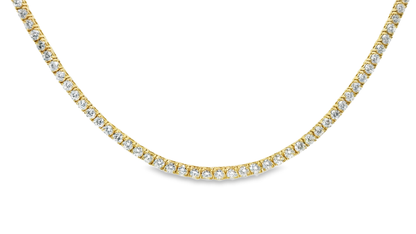11.07CT Diamond 4 Prong Graduated  Tennis 14K Yellow Gold Necklace