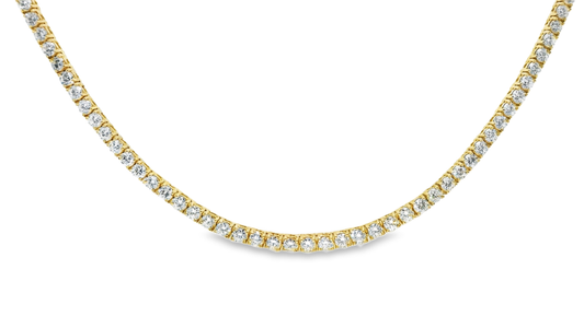 11.07CT Diamond 4 Prong Graduated  Tennis 14K Yellow Gold Necklace