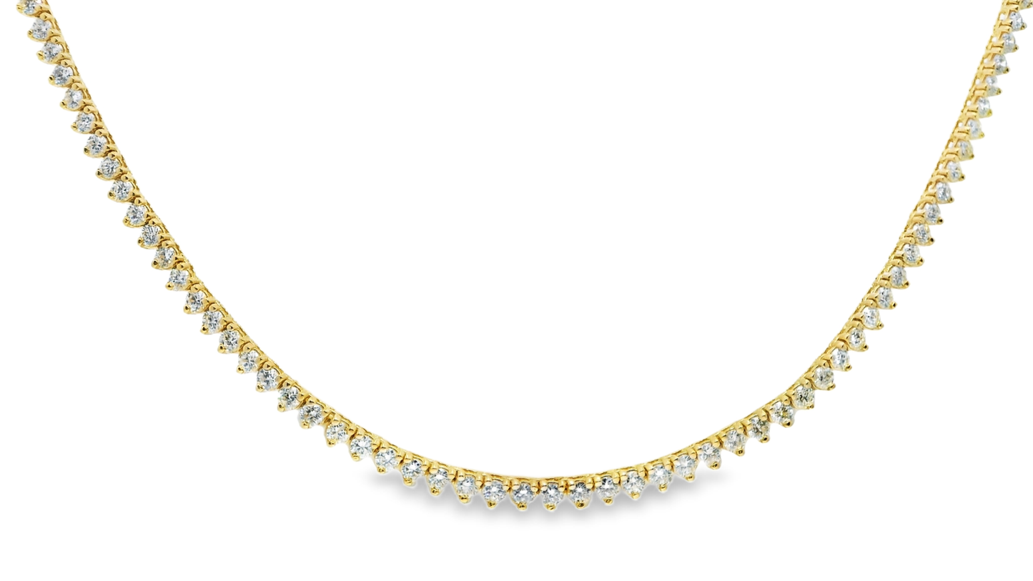 5.08CT Round Cut Diamond 3 Prong Diamond Tennis Necklace 14K Yellow Gold