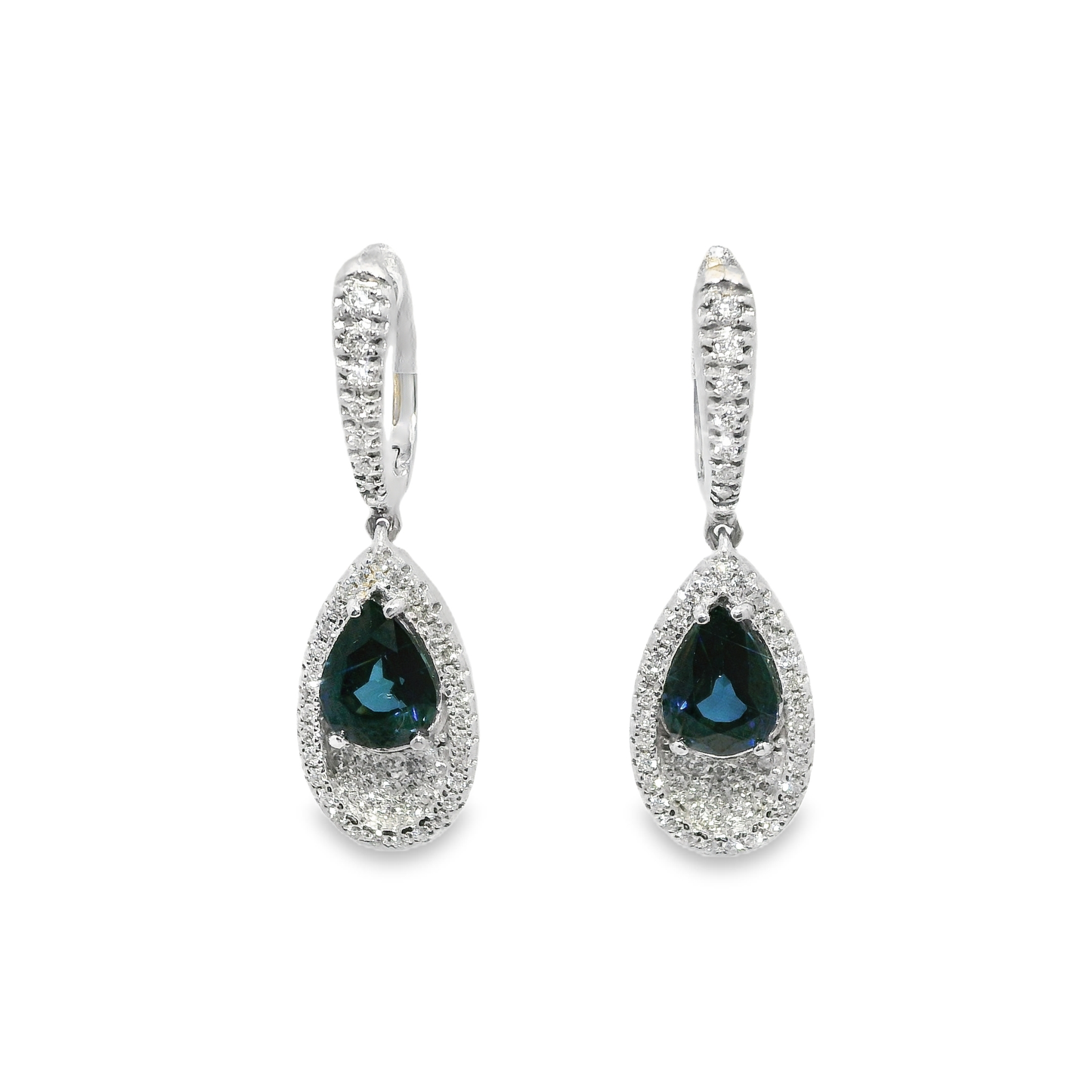 0.80CT Diamond and 1.80CT Blue Sapphire Earring 14k White Gold