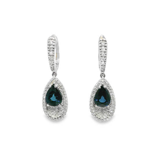 0.80CT Diamond and 1.80CT Blue Sapphire Earring 14k White Gold