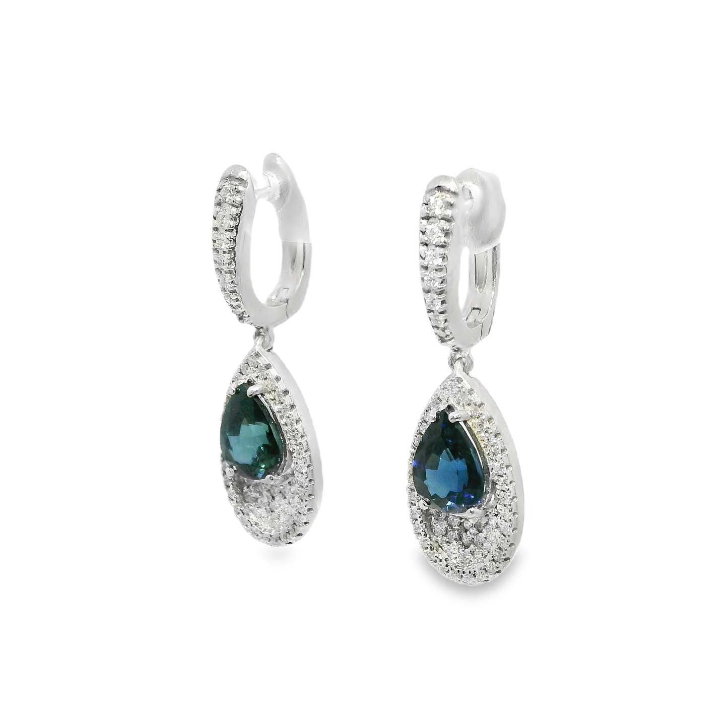 0.80CT Diamond and 1.80CT Blue Sapphire Earring 14k White Gold