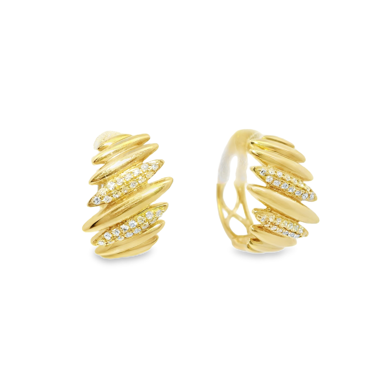 0.16Ct Diamond Hoop Earrings 14K Yellow Gold