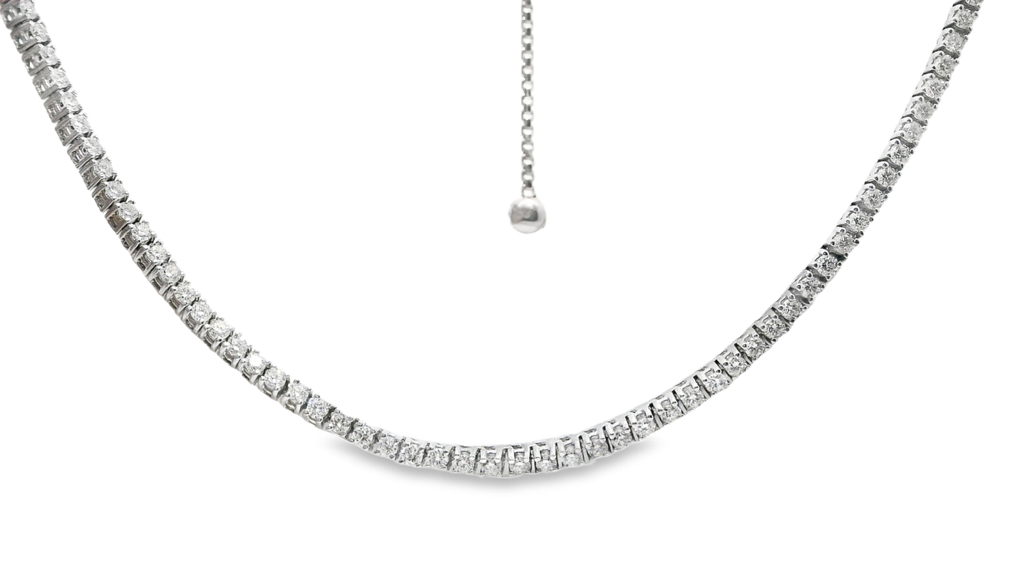 4.58CT Diamond Adjustable 4 Prong Tennis Necklace 14K White Gold