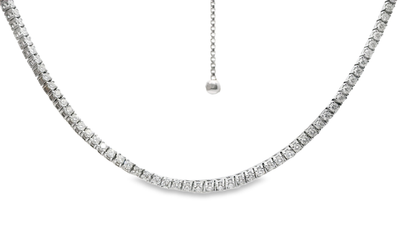 4.58CT Diamond Adjustable 4 Prong Tennis Necklace 14K White Gold