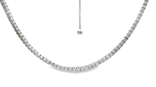 4.58CT Diamond Adjustable 4 Prong Tennis Necklace 14K White Gold