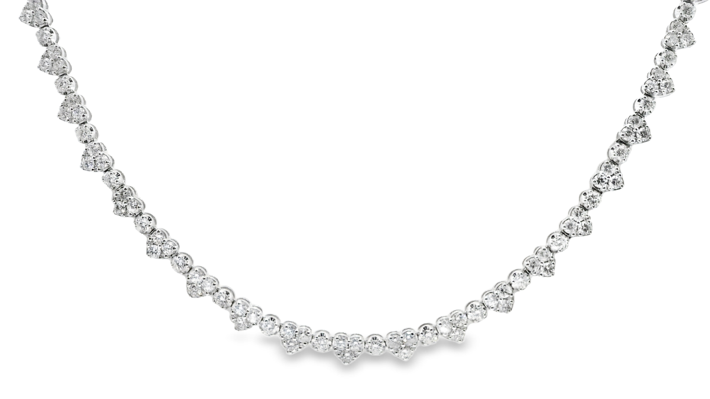 9.68CT Heart Shaped Tennis Necklace 18K White Gold