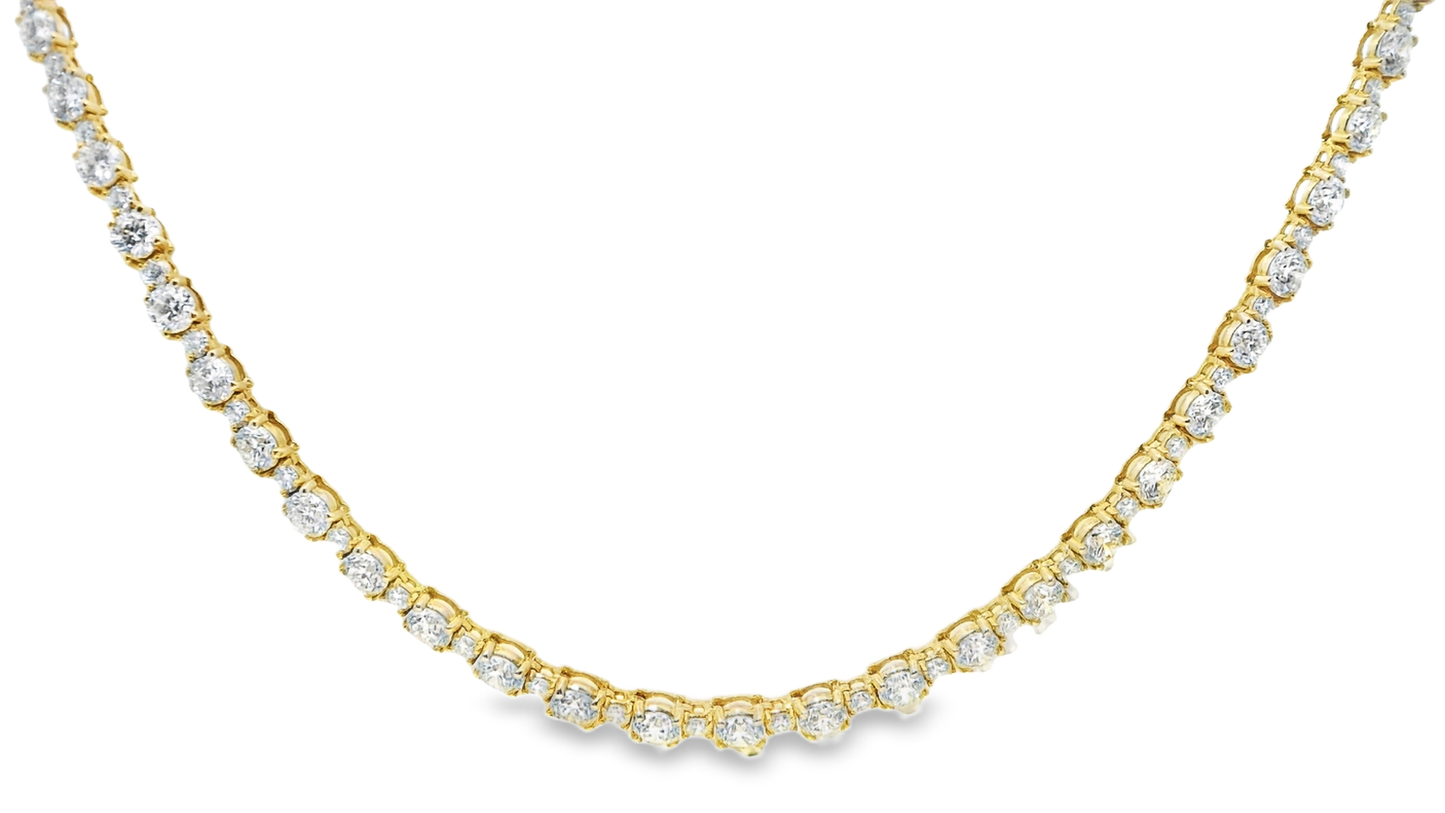 9.83CT Diamond 4 Prong Graduated Half Way Tennis Necklace 14k Yellow Gold