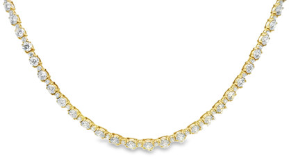 9.83CT Diamond 4 Prong Graduated Half Way Tennis Necklace 14k Yellow Gold