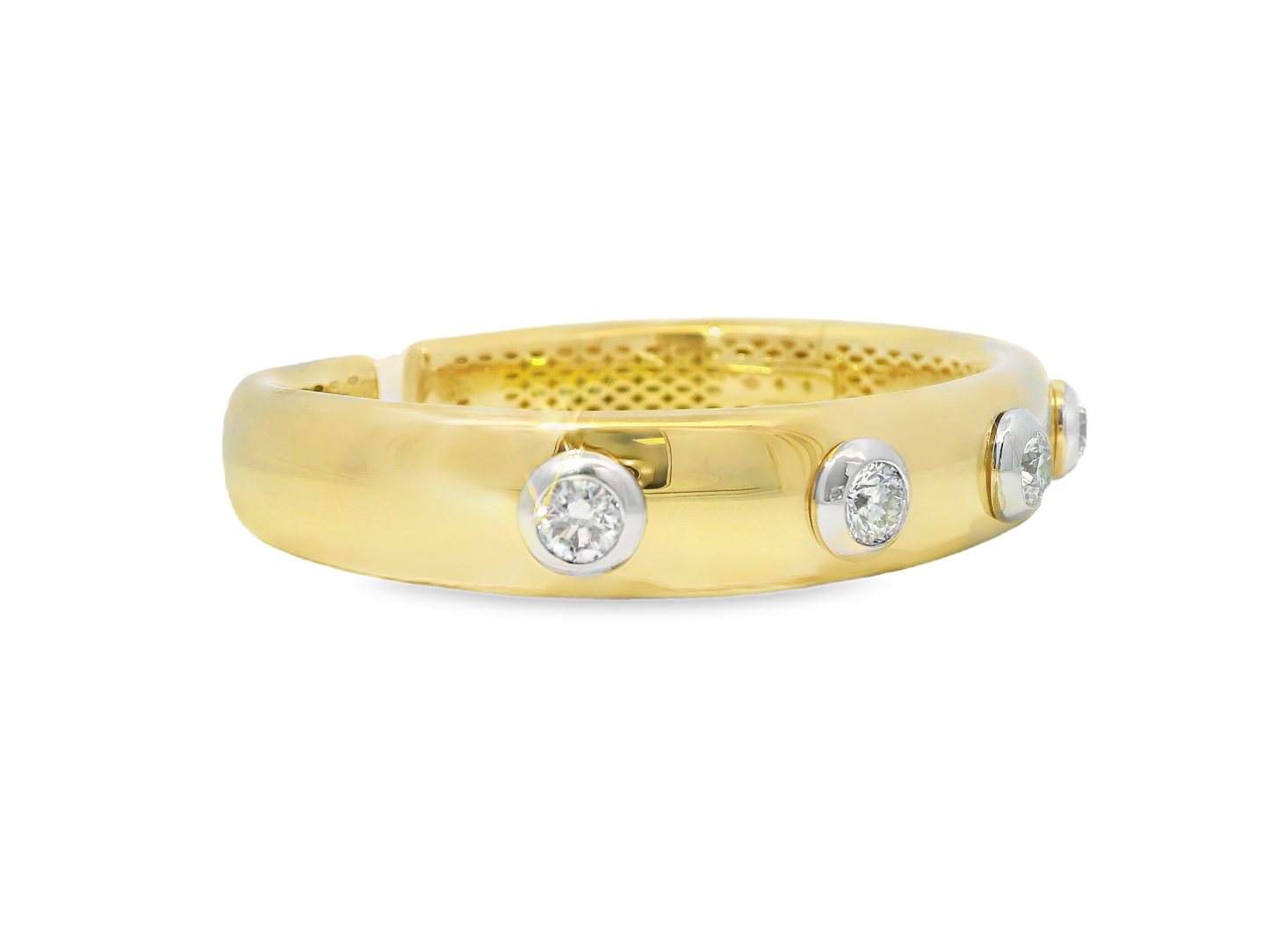 2.57CT Diamond Bezel Bangle 14k Yellow Gold
