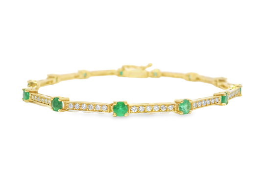 1.46ct Emerald 0.86ct Diamond Bracelet 14k Yellow Gold
