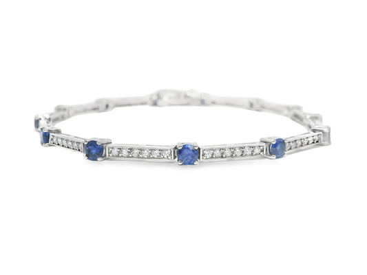 2.04ct Blue Sapphire 0.86ct Diamond Bracelet 14k White Gold