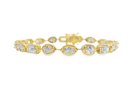 5.28CT Multi Shaped Lab Diamond 14k Yellow Gold Bracelet