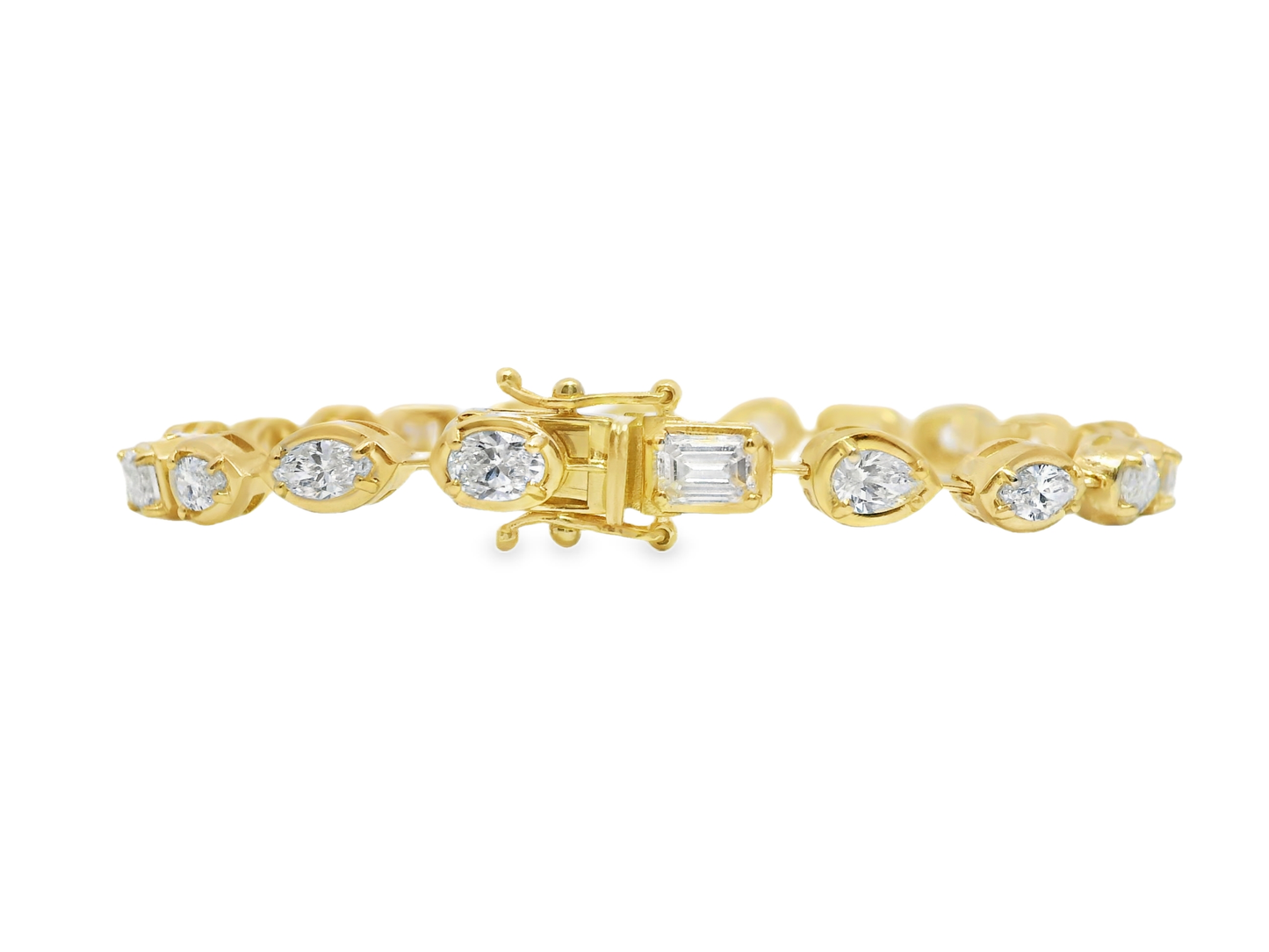 5.28CT Multi Shaped Lab Diamond 14k Yellow Gold Bracelet