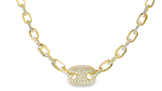 3.72CT Diamond Half Way Fashion Necklace 14k Yellow Gold