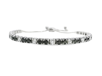 1.15CT Diamond 3.07 Black Diamond Zip Bracelet 14k White Gold