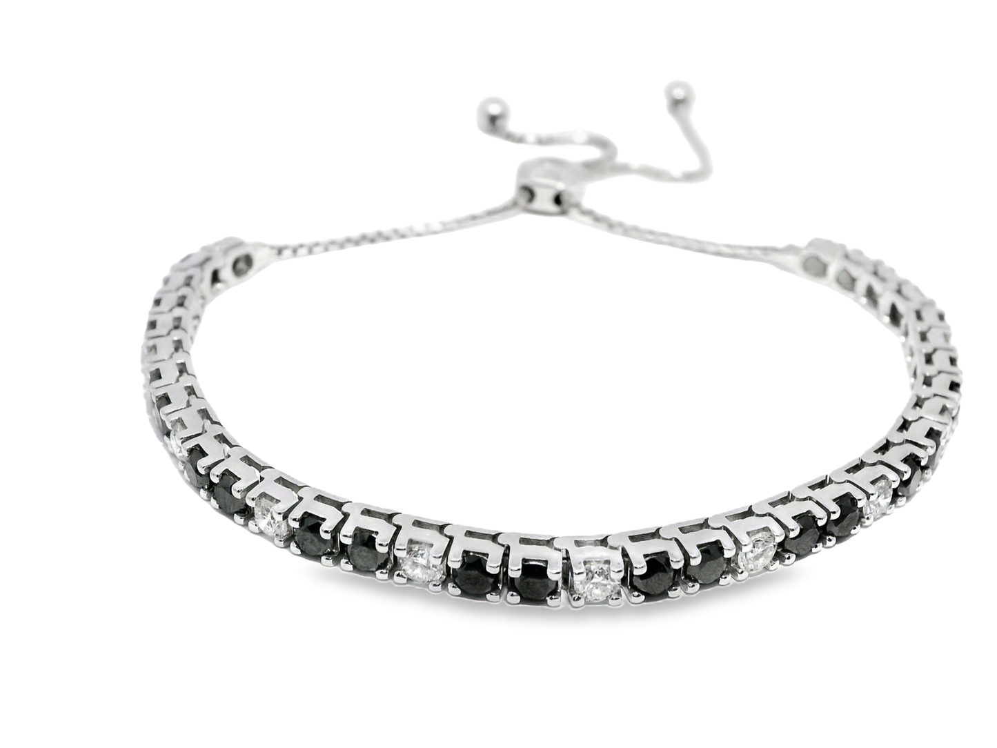 1.15CT Diamond 3.07 Black Diamond Zip Bracelet 14k White Gold