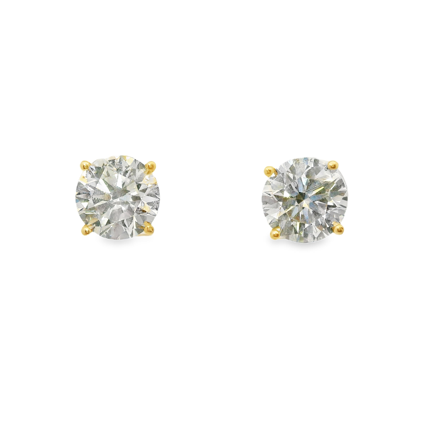 3.14CT Lab Diamond Basket Set Stud Earrings 14K Yellow Gold