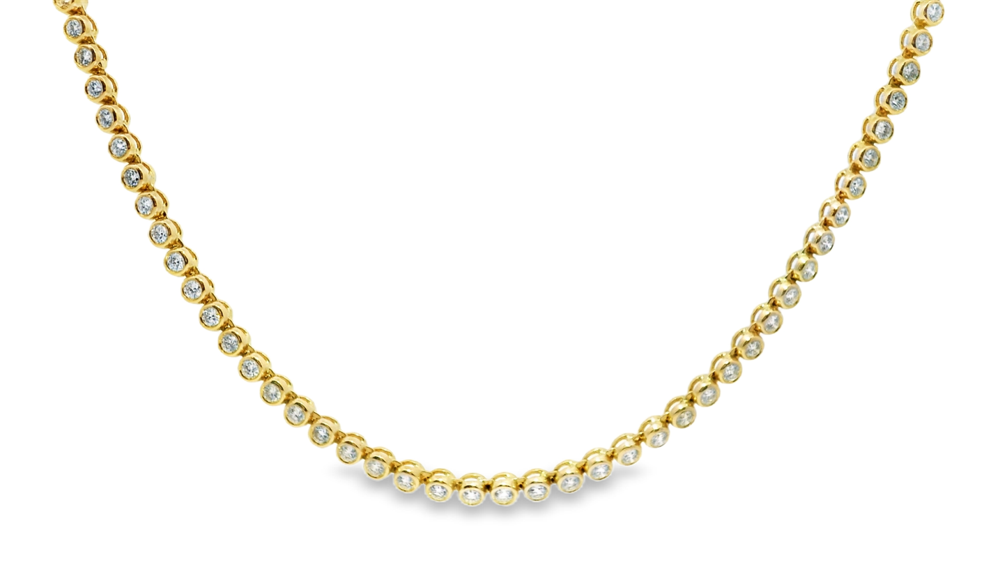 5.21CT Diamond Bezel Tennis Necklace 14K Yellow Gold