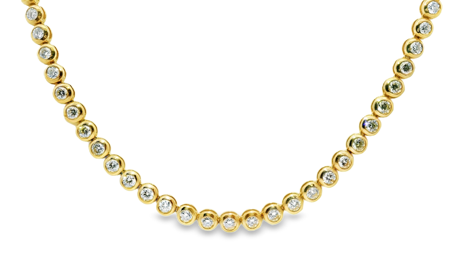 9.95CT Diamond Bezel Tennis Necklace 14K Yellow Gold
