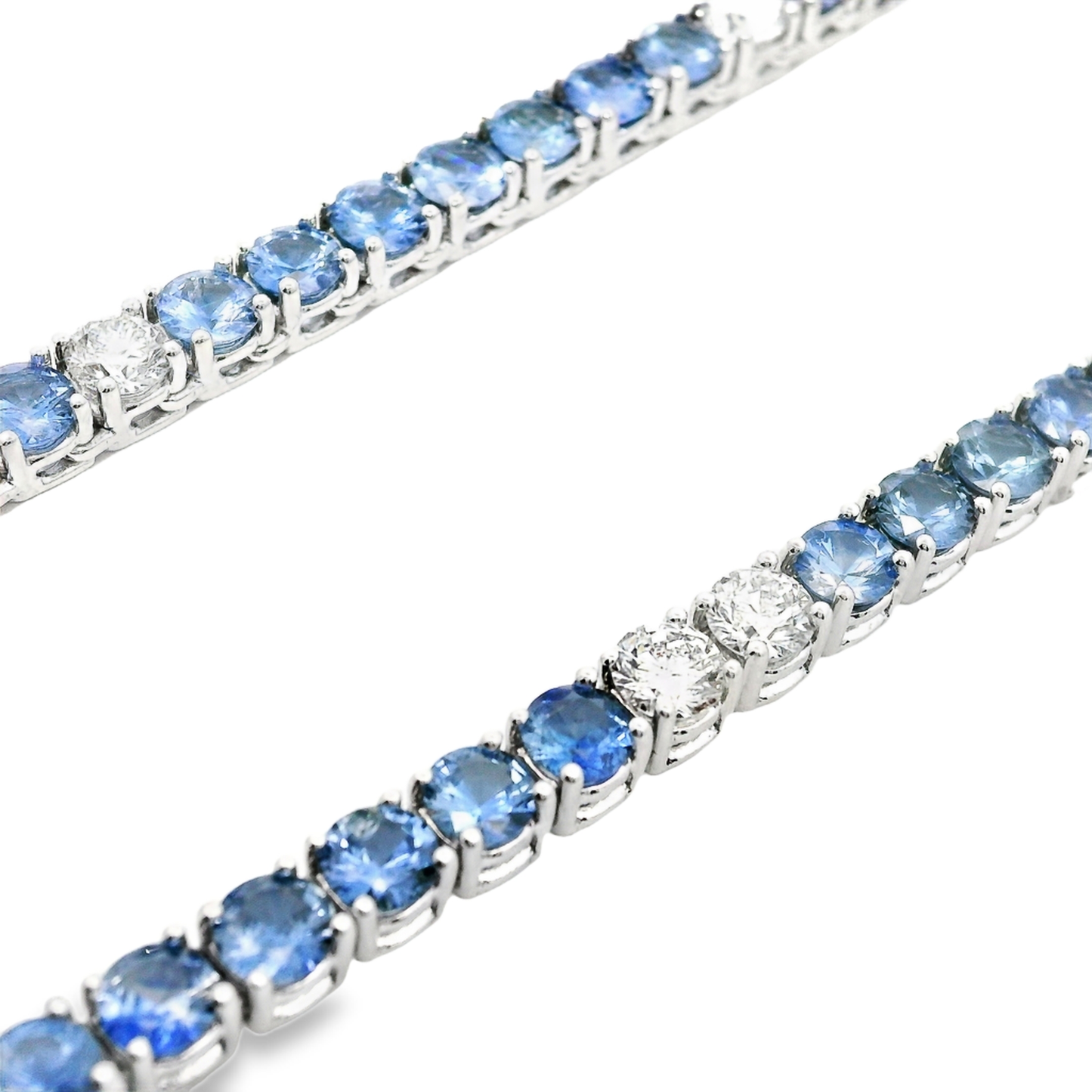 2.85CT Diamond 24.25CT Blue Sapphire Tennis Necklace 14k White Gold
