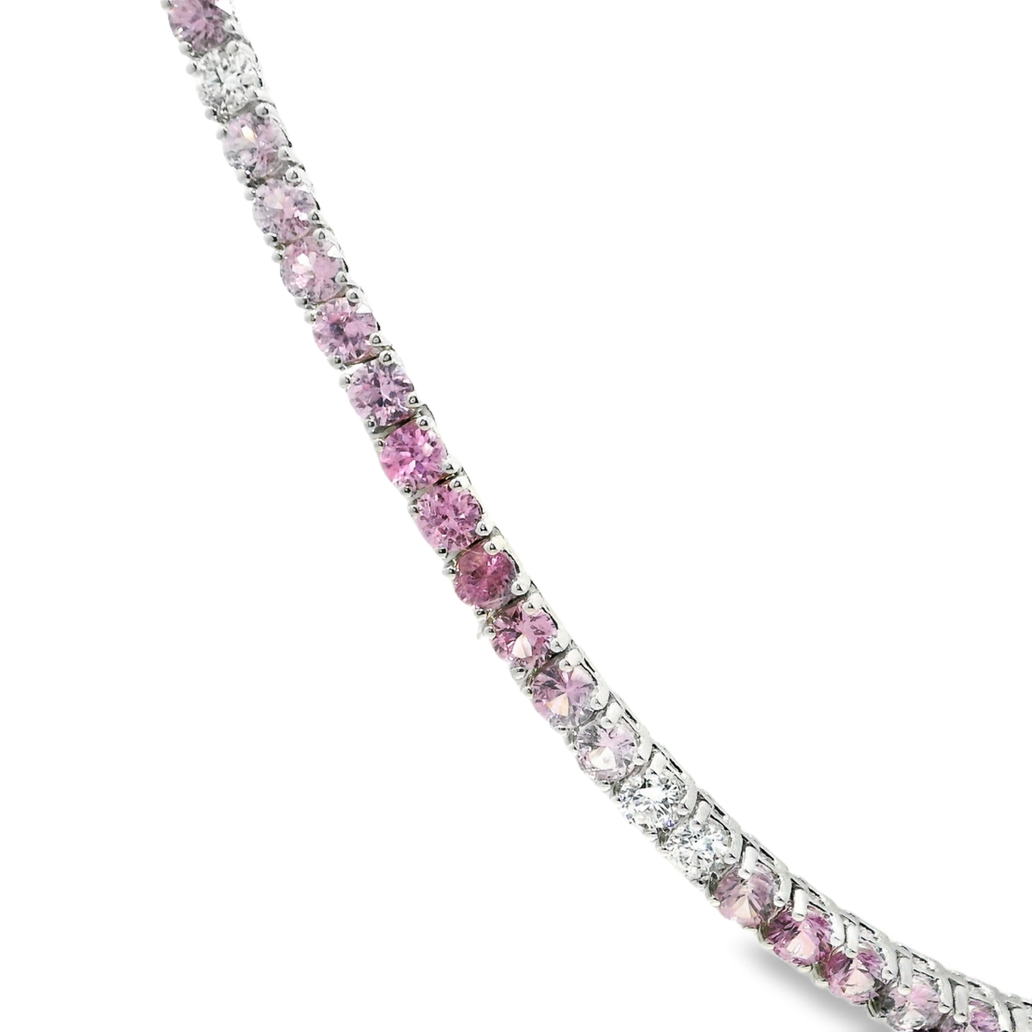 1.34CT Diamond 17.44CT Pink Sapphire Tennis Necklace 14k White Gold