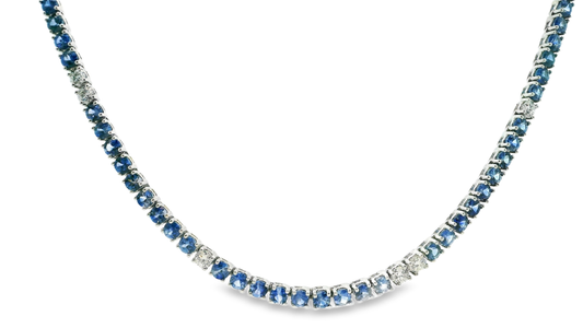 1.89Ct Diamond 18.52CT Blue Sapphire Necklace 14k White Gold