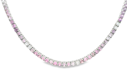 1.34CT Diamond 17.44CT Pink Sapphire Tennis Necklace 14k White Gold