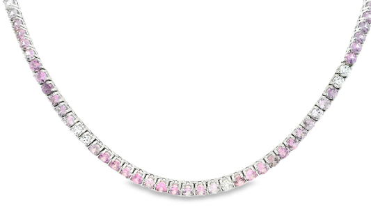 1.34CT Diamond 17.44CT Pink Sapphire Tennis Necklace 14k White Gold