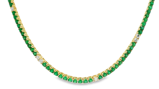 1.34CT Diamond 13.82CT Emerald Tennis Necklace 14k Yellow Gold