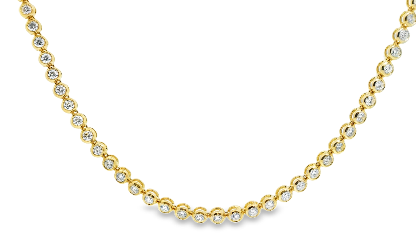 7.20CT Diamond Bezel Tennis Necklace 14k Yellow Gold