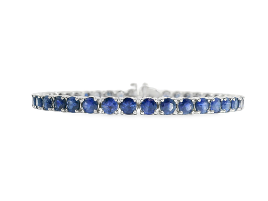 11.49CT Blue Sapphire Tennis Bracelet 14k White Gold