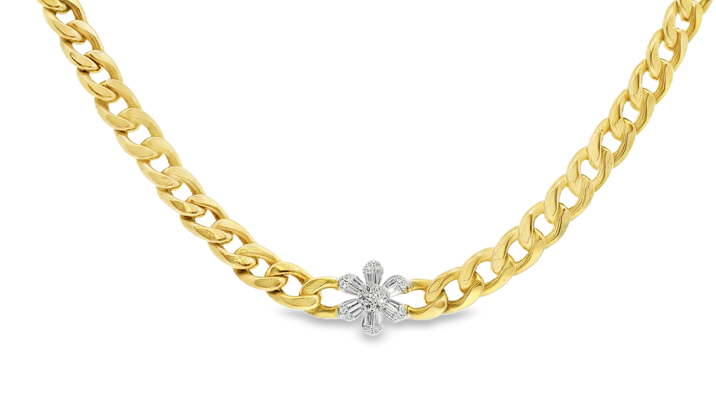 0.53ct Flower Chain Diamond Necklace 14k Yellow Gold