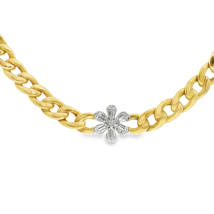 0.53ct Flower Chain Diamond Necklace 14k Yellow Gold