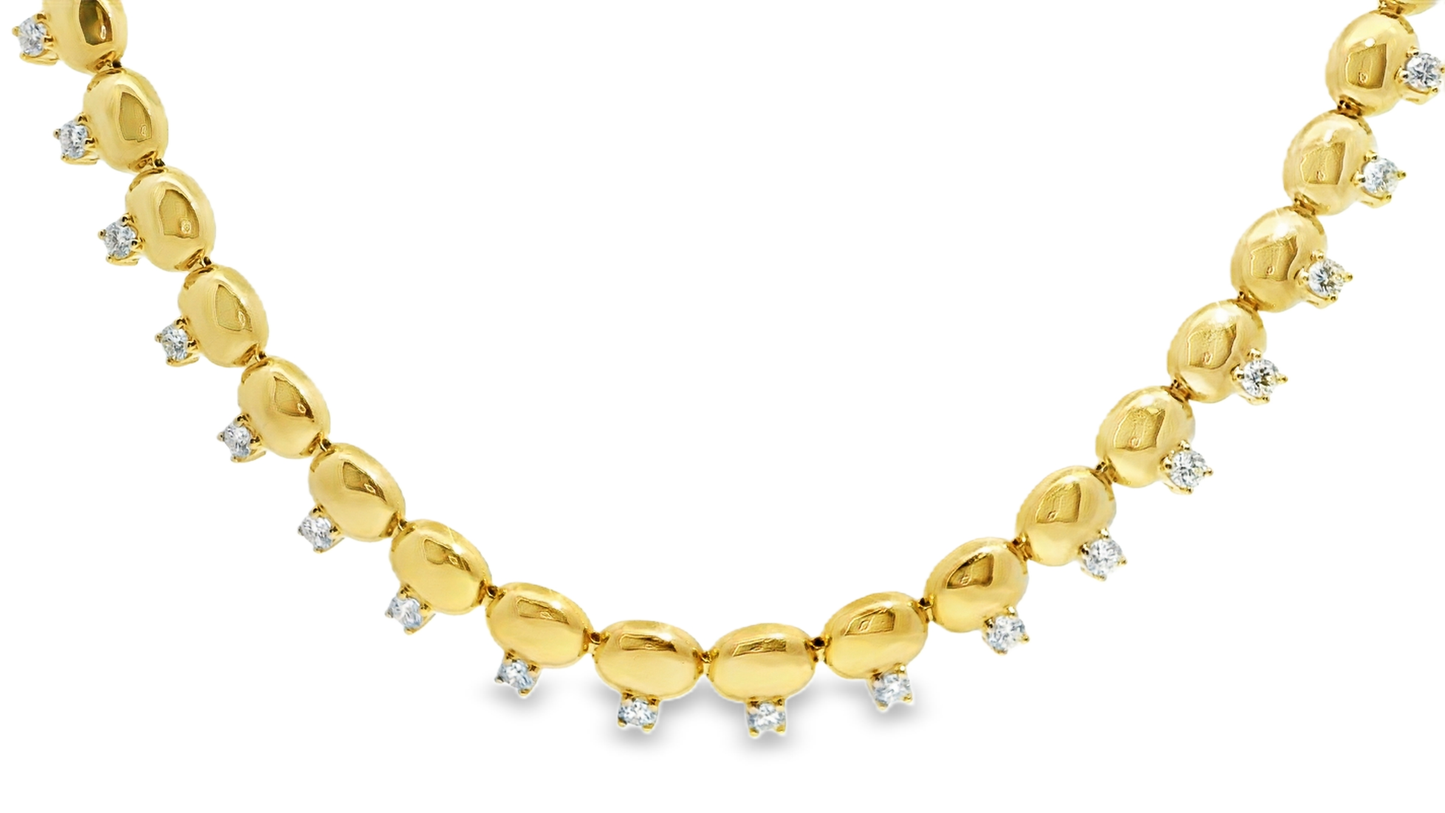 3.24ct Diamond and Plain Oval Necklace 14k Yellow Gold