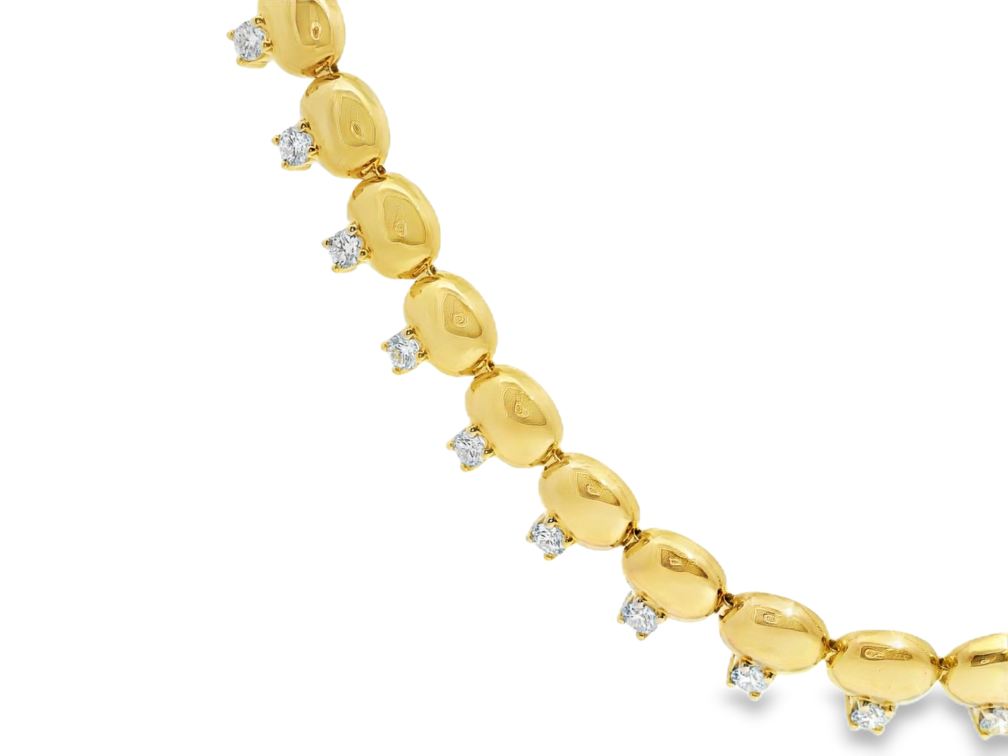 3.24ct Diamond and Plain Oval Necklace 14k Yellow Gold