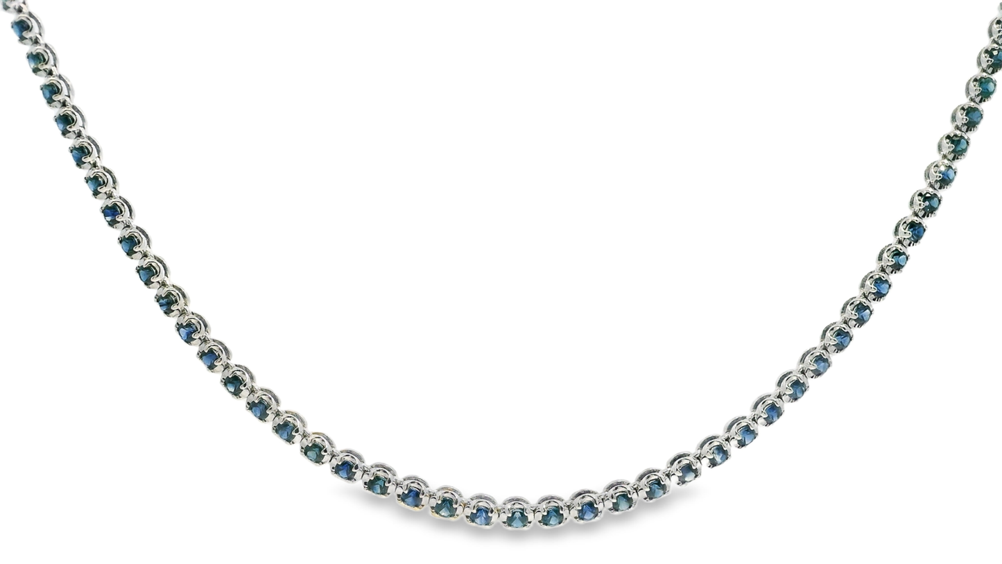 5.68CT Blue Sapphire  Tennis Necklace 14k White Gold